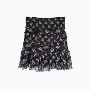 Karina Grimaldi Silk Ruffle Lucia Skirt XS Chintz Floral Black Whimsigoth Boho